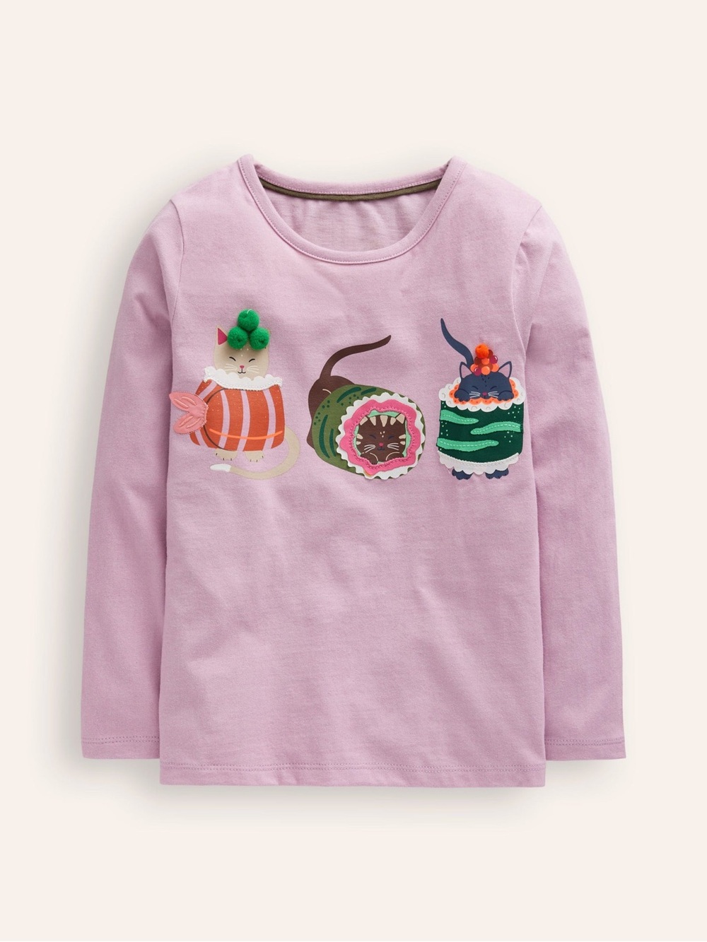 Mini Boden Printed Graphic T-Shirt, Chalk Pink Sushi Cats 
size 5-6